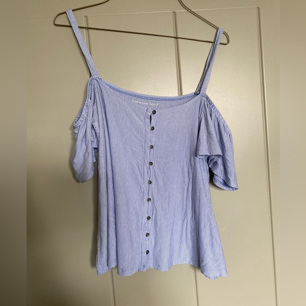 American Eagle Outfitters Seersucker Patterned Cold Shoulder Top